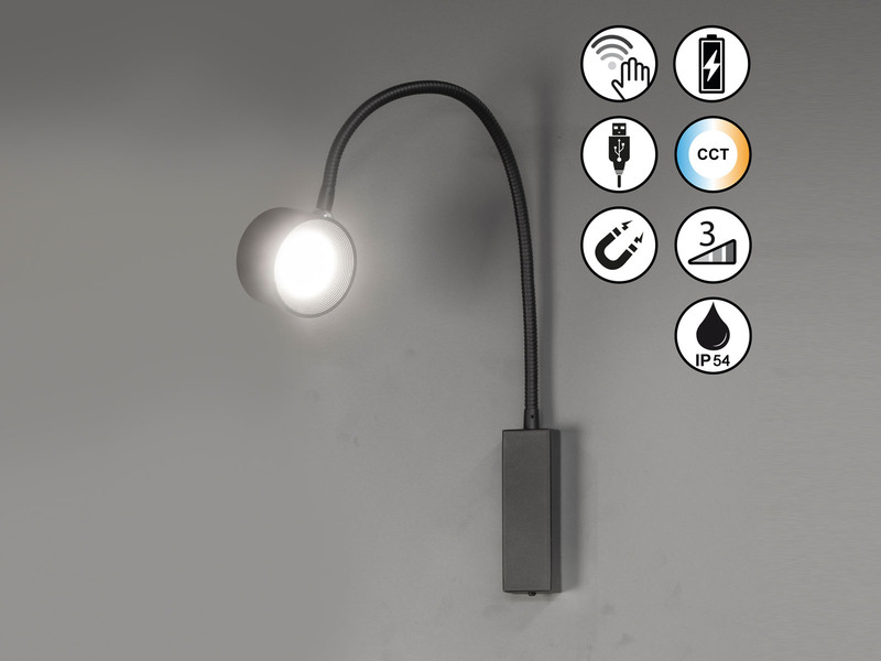 Akku Wandleuchte MAGNETIC kabellos für Wandmontage & Bett Kopfteil, Breite 7,5cm