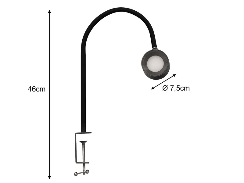 Akku Klemmleuchte MAGNETIC Schwarz, abnehmbarer Leuchtenkopf, Höhe 46cm