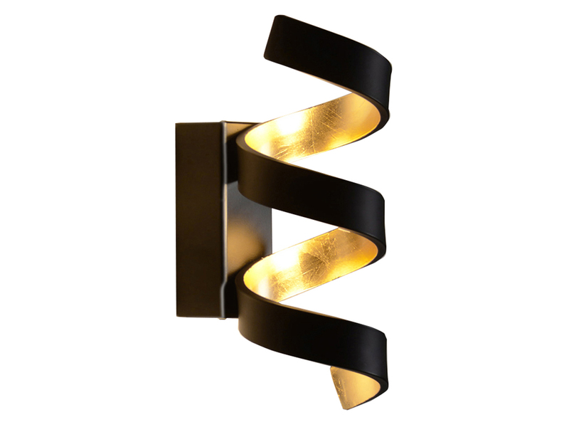 Ausgefallene LED Wandleuchte HELIX Schwarz / Gold, Höhe 26cm
