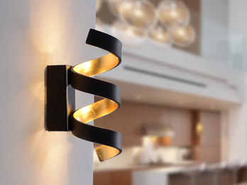 Ausgefallene LED Wandleuchte HELIX Schwarz / Gold, Höhe 26cm