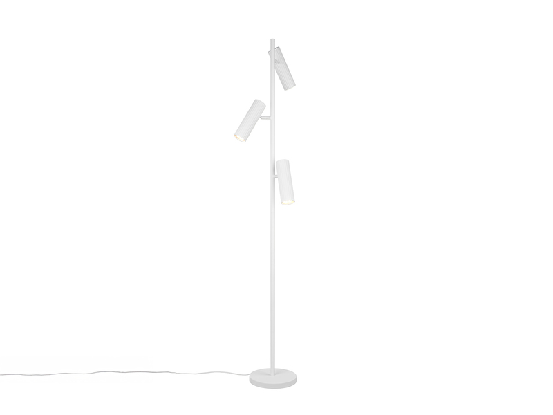 Moderne LED Stehleuchte mit 3 schwenkbaren Spots, Weiß, Höhe 150cm
