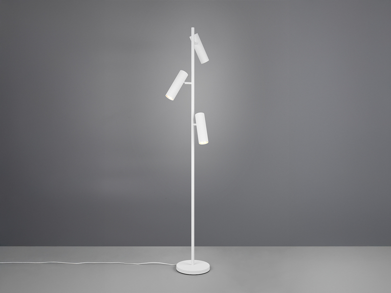 Moderne LED Stehleuchte mit 3 schwenkbaren Spots, Weiß, Höhe 150cm