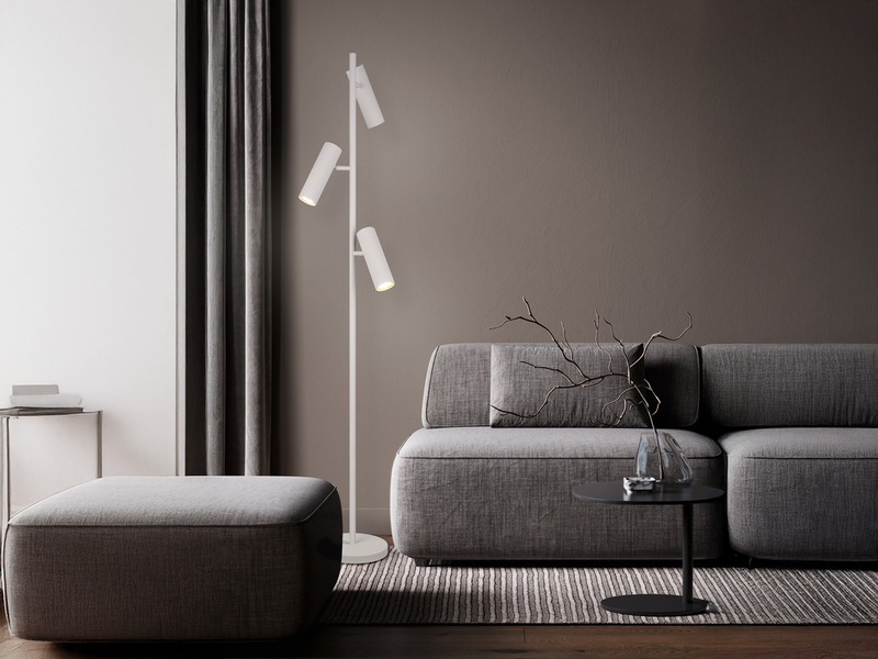 Moderne LED Stehleuchte mit 3 schwenkbaren Spots, Hellgrau, Höhe 150cm