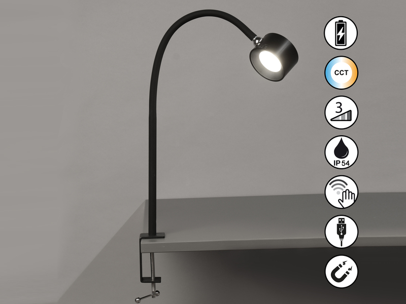 2er SET Akku Klemmlampen Schwarz, abnehmbarer Leuchtenkopf, Höhe 46cm