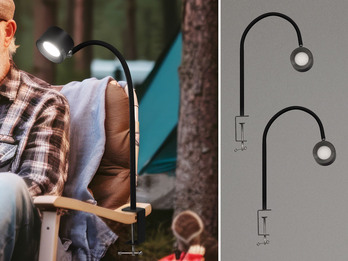 2er SET Akku Klemmlampen Schwarz, abnehmbarer Leuchtenkopf, Höhe 46cm
