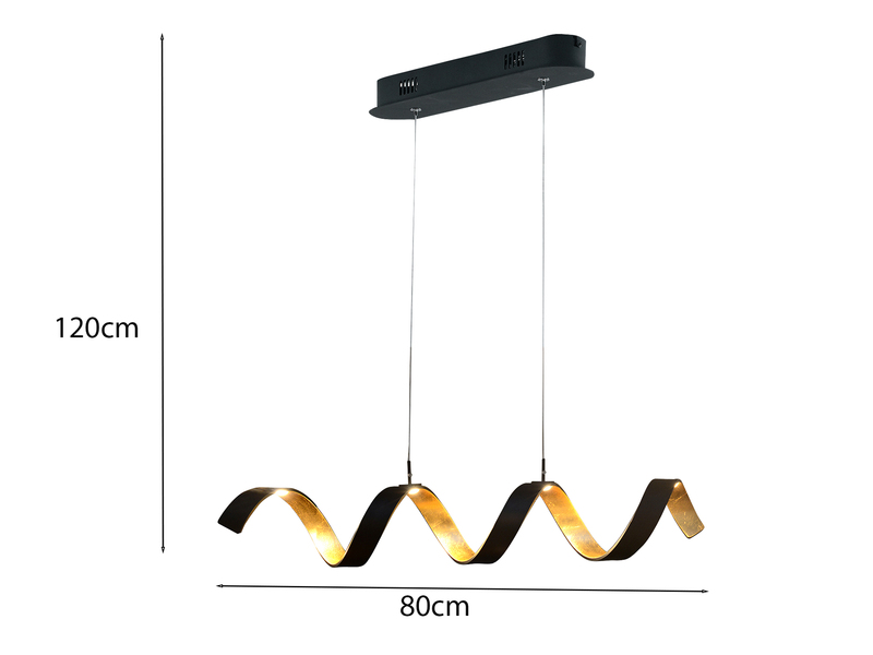 Dimmbare LED Pendelleuchte HELIX Schwarz / Gold, Breite 80cm