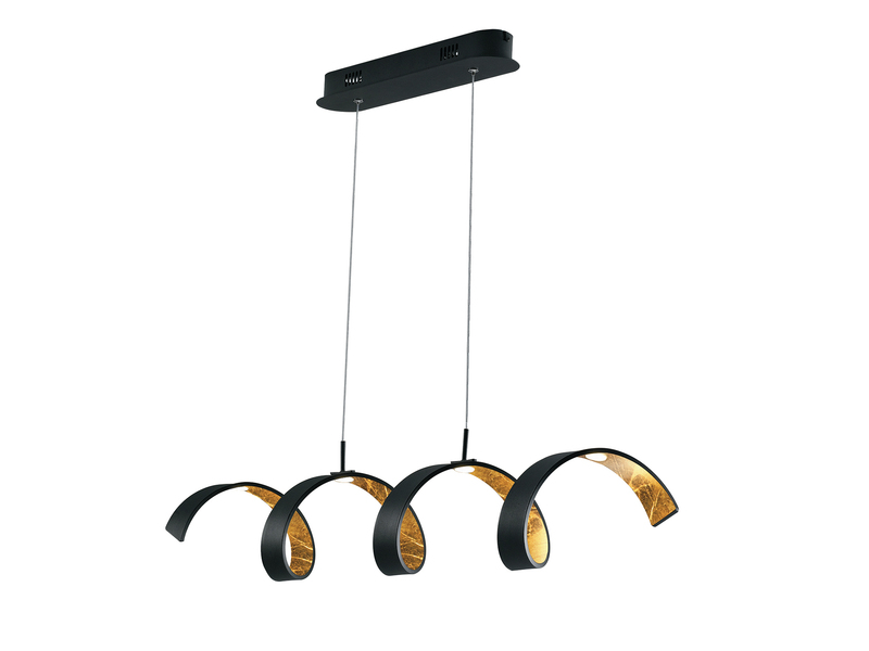 Dimmbare LED Pendelleuchte HELIX Schwarz / Gold, Breite 80cm