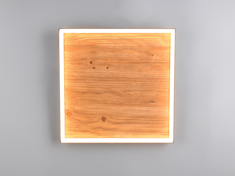LED Deckenleuchte KALEA aus Naturholz flach & dimmbar, Quadrat 45cm
