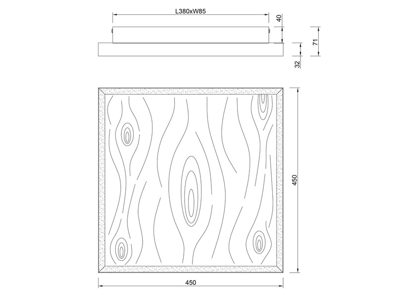 LED Deckenleuchte KALEA aus Naturholz flach & dimmbar, Quadrat 45cm
