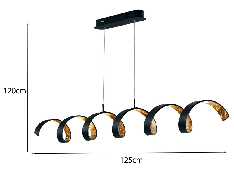 Dimmbare LED Pendelleuchte HELIX Schwarz / Gold, Breite 125cm