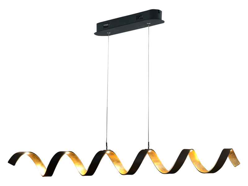 Dimmbare LED Pendelleuchte HELIX Schwarz / Gold, Breite 125cm
