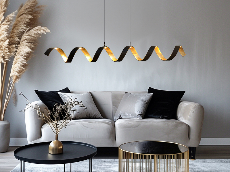 Dimmbare LED Pendelleuchte HELIX Schwarz / Gold, Breite 125cm