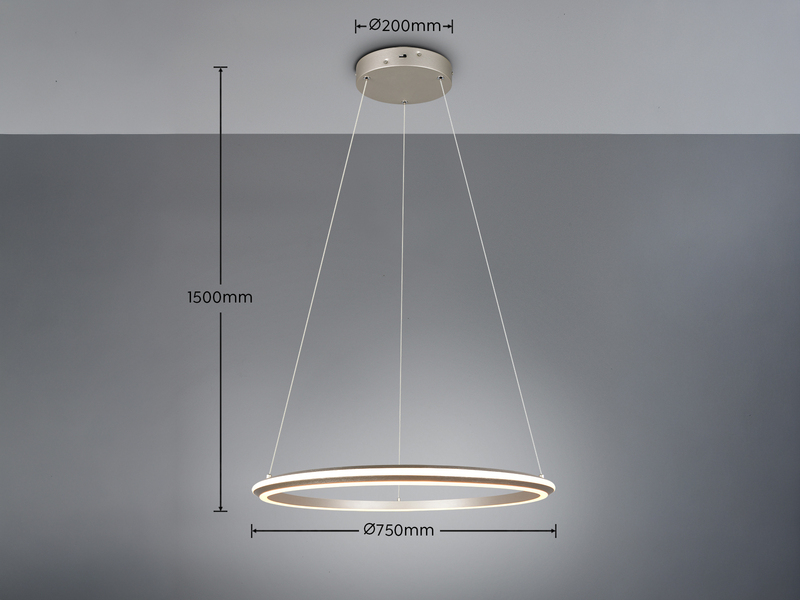 Große LED Pendelleuchte AMADOR Silber, dimmbar & Lichtfarbe einstellbar Ø 75cm