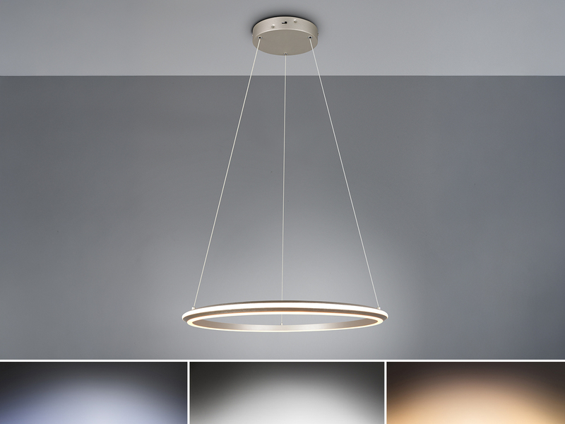 Große LED Pendelleuchte AMADOR Silber, dimmbar & Lichtfarbe einstellbar Ø 75cm