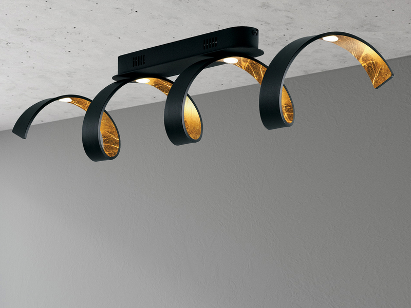 Ausgefallene LED Deckenlleuchte HELIX dimmbar Schwarz / Gold, Breite 80cm