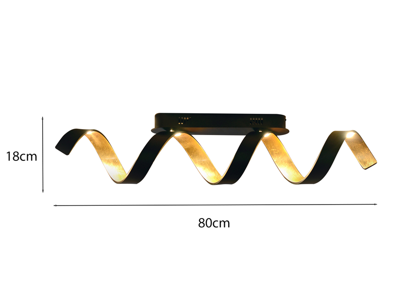 Ausgefallene LED Deckenlleuchte HELIX dimmbar Schwarz / Gold, Breite 80cm