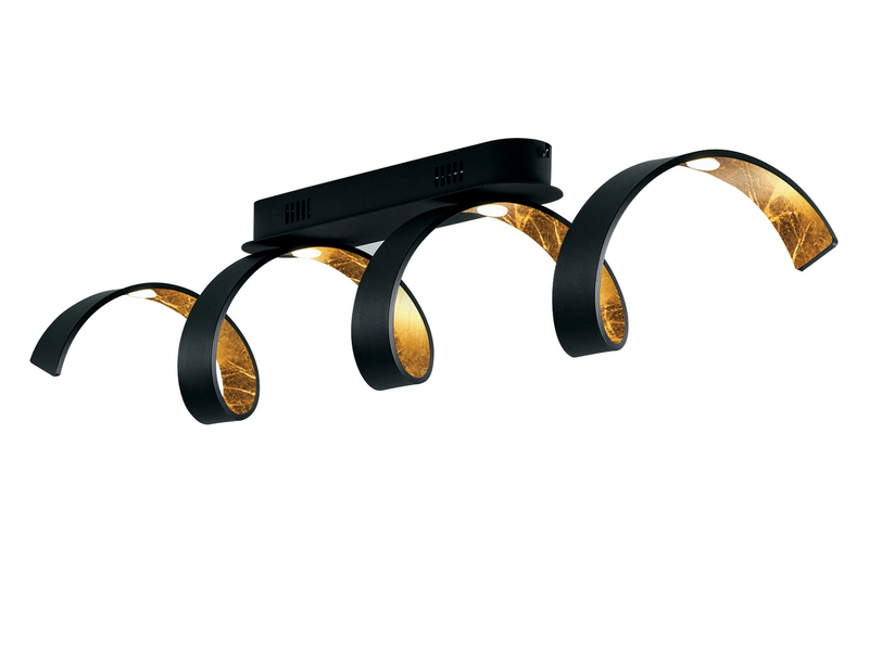 Ausgefallene LED Deckenlleuchte HELIX dimmbar Schwarz / Gold, Breite 80cm