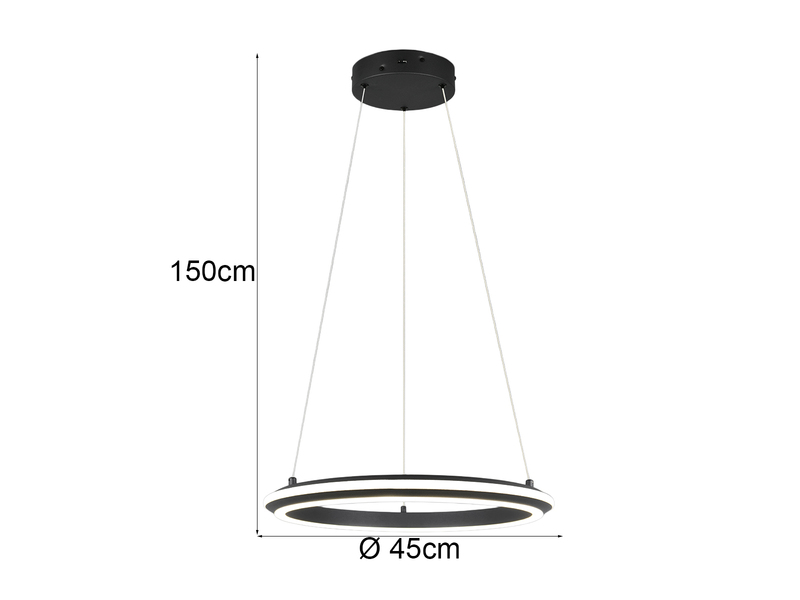 LED Pendelleuchte AMADOR Metall Schwarz, dimmbar & Lichtfarbe einstellbar Ø 45cm