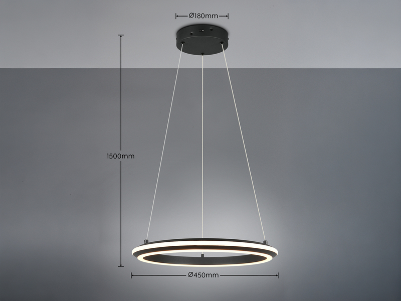 LED Pendelleuchte AMADOR Metall Schwarz, dimmbar & Lichtfarbe einstellbar Ø 45cm