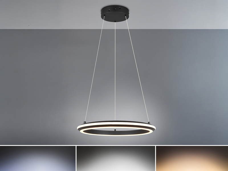 LED Pendelleuchte AMADOR Metall Schwarz, dimmbar & Lichtfarbe einstellbar Ø 45cm