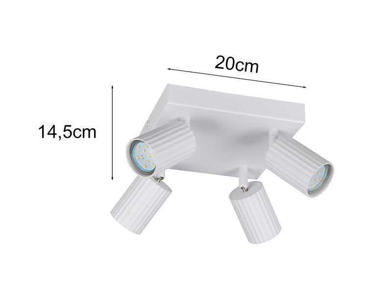 LED Deckenstrahler 4-flammig aus Metall Weiß, Quadrat 20cm