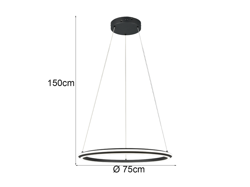 Große LED Pendelleuchte AMADOR Schwarz, dimmbar & Lichtfarbe einstellbar Ø 75cm