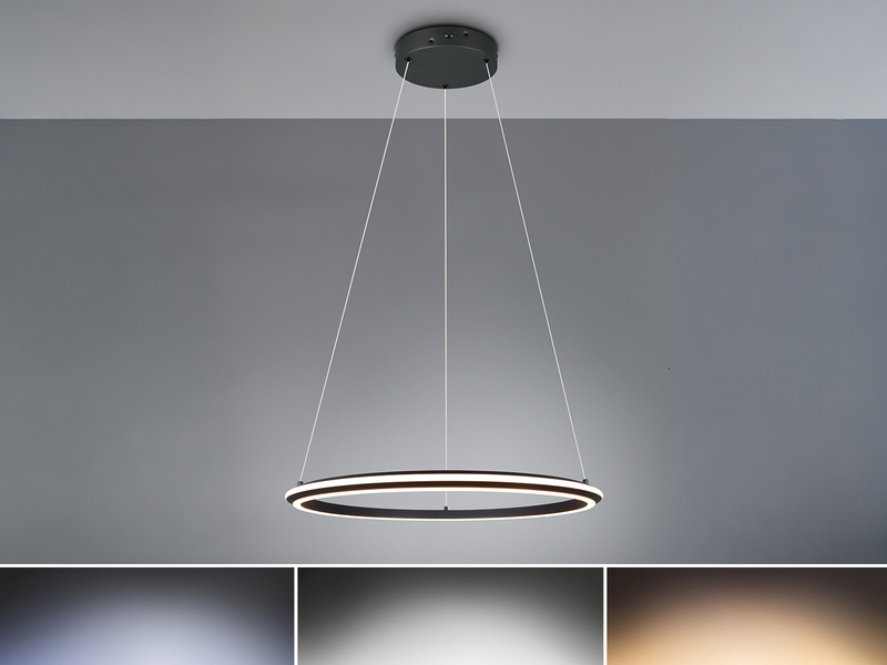 Große LED Pendelleuchte AMADOR Schwarz, dimmbar & Lichtfarbe einstellbar Ø 75cm