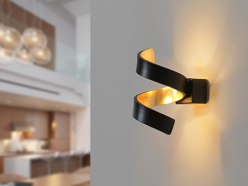 Ausgefallene LED Wandleuchte 2er Set Schwarz / Gold, Höhe 17cm