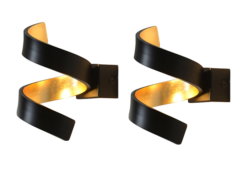 Ausgefallene LED Wandleuchte 2er Set Schwarz / Gold, Höhe 17cm