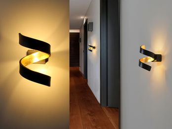 Ausgefallene LED Wandleuchte 2er Set Schwarz / Gold, Höhe 17cm
