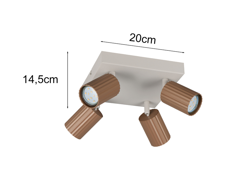LED Deckenstrahler 4-flammig Metall Hellgrau - Spots Coffeefarbig, Quadrat 20cm