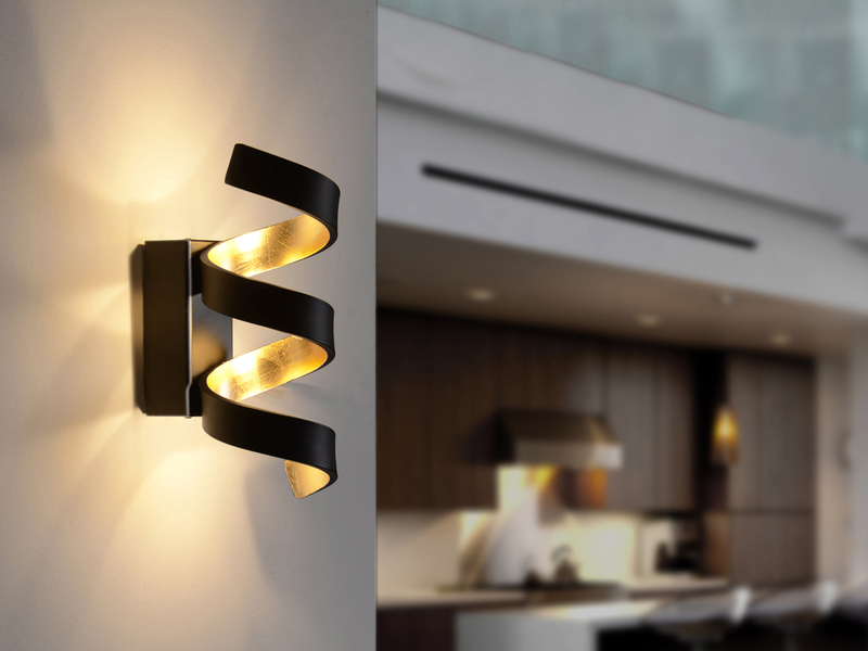 Ausgefallene LED Wandleuchte 2er Set Schwarz / Gold, Höhe 26cm