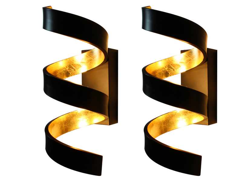 Ausgefallene LED Wandleuchte 2er Set Schwarz / Gold, Höhe 26cm