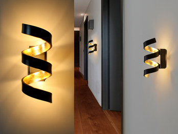 Ausgefallene LED Wandleuchte 2er Set Schwarz / Gold, Höhe 26cm