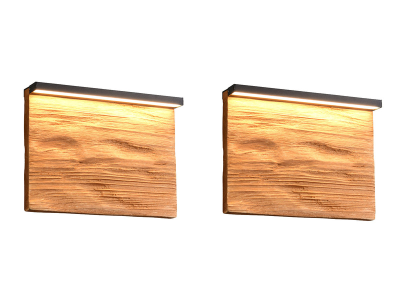 2er Set LED Wandleuchten aus Naturholz flach & dimmbar, Breite 20cm