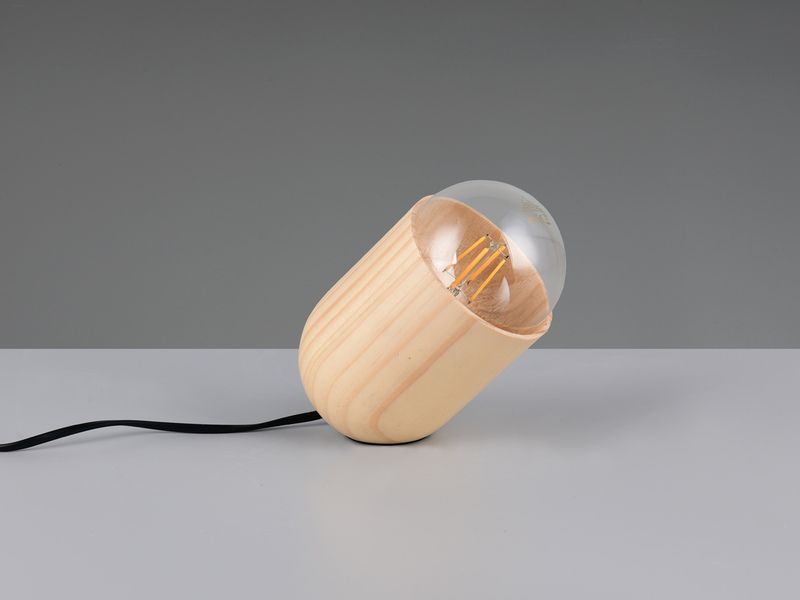 Kleine Tischleuchte NARA oval aus hellem Naturholz, Höhe 13,5cm