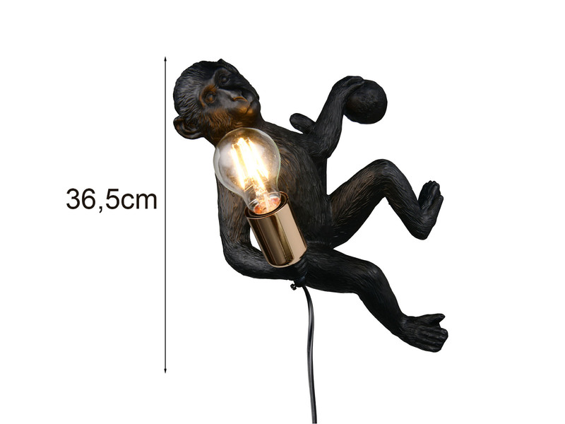 Wandleuchte LOUY mit Stecker und Schalter Affenlampe Schwarz, Höhe 36,5cm