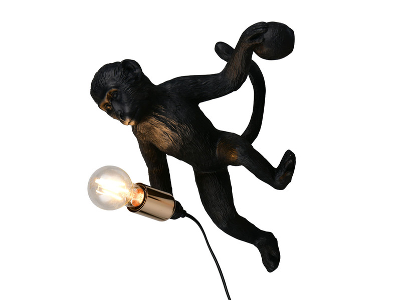 Wandleuchte LOUY mit Stecker und Schalter Affenlampe Schwarz, Höhe 36,5cm