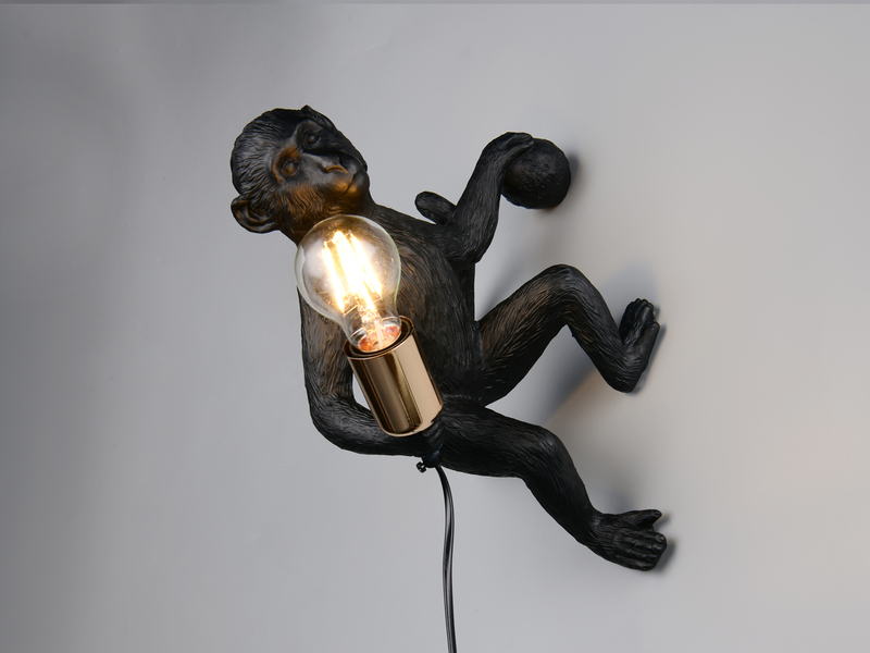 Wandleuchte LOUY mit Stecker und Schalter Affenlampe Schwarz, Höhe 36,5cm