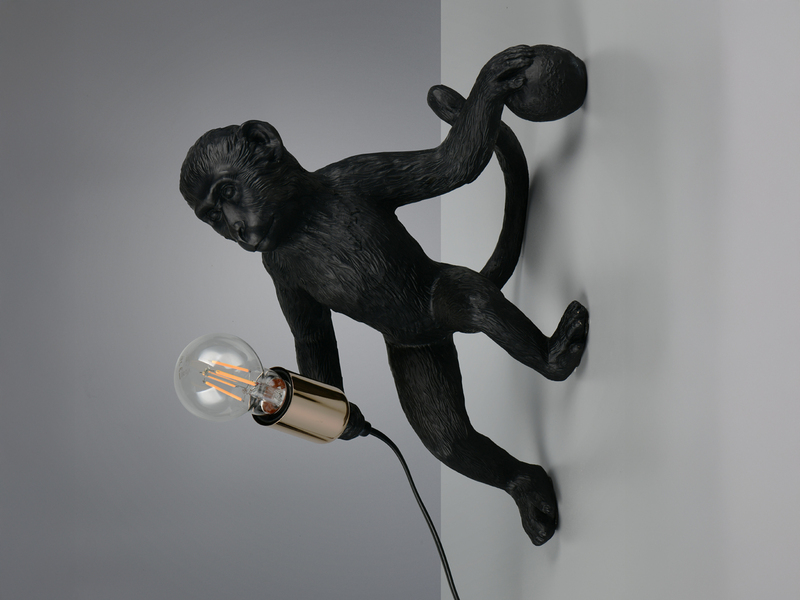 Wandleuchte LOUY mit Stecker und Schalter Affenlampe Schwarz, Höhe 36,5cm