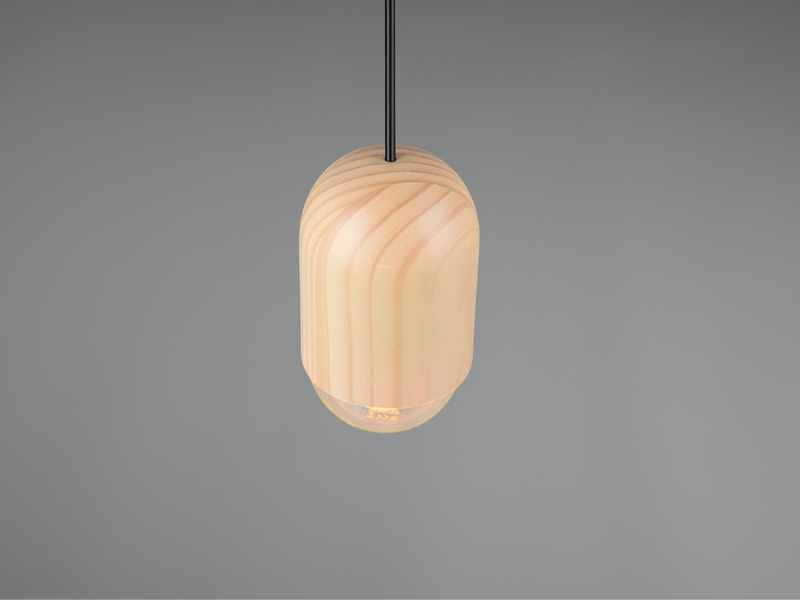 Kleine LED Pendelleuchte einflammig aus hellem Naturholz, Ø 10cm