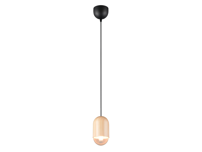 Kleine LED Pendelleuchte einflammig aus hellem Naturholz, Ø 10cm