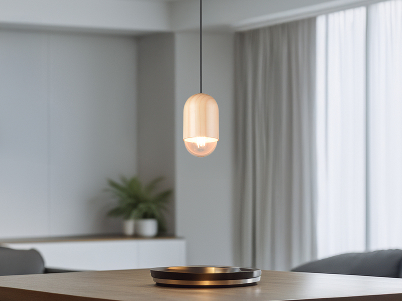 Kleine LED Pendelleuchte einflammig aus hellem Naturholz, Ø 10cm
