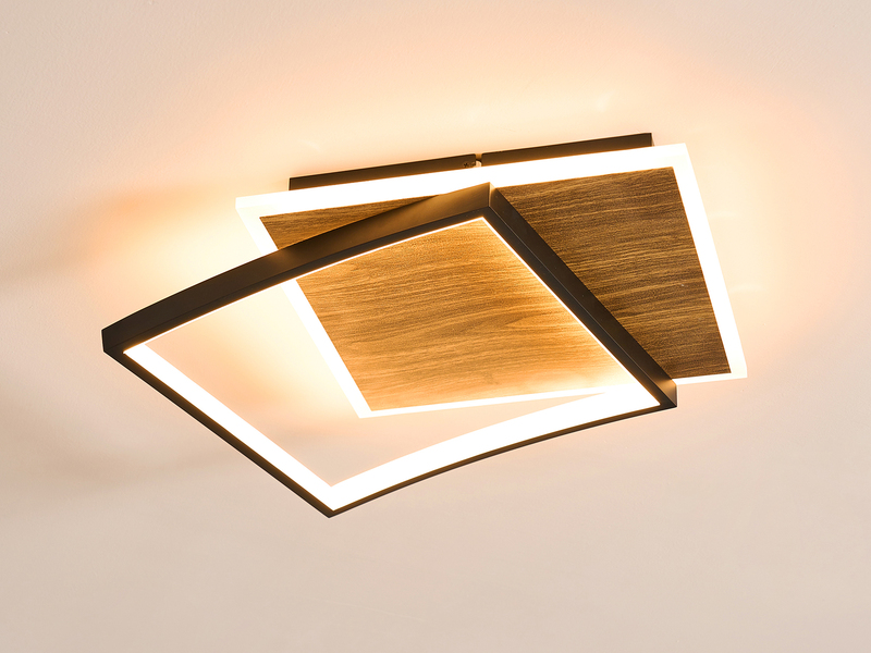 LED Deckenleuchte OVEST Naturholz, flach & Lichtfarbe einstellbar, Breite 37cm