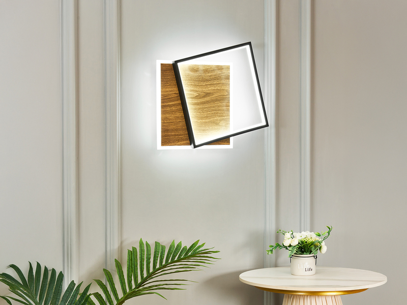 LED Deckenleuchte OVEST Naturholz, flach & Lichtfarbe einstellbar, Breite 37cm