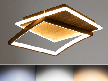 LED Deckenleuchte OVEST Naturholz, flach & Lichtfarbe einstellbar, Breite 37cm