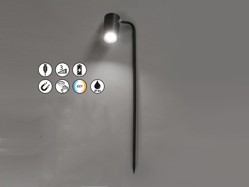 2er SET Akku Gartenstrahler mit Erdspieß, dimmbar & Tageslicht, Höhe 57cm