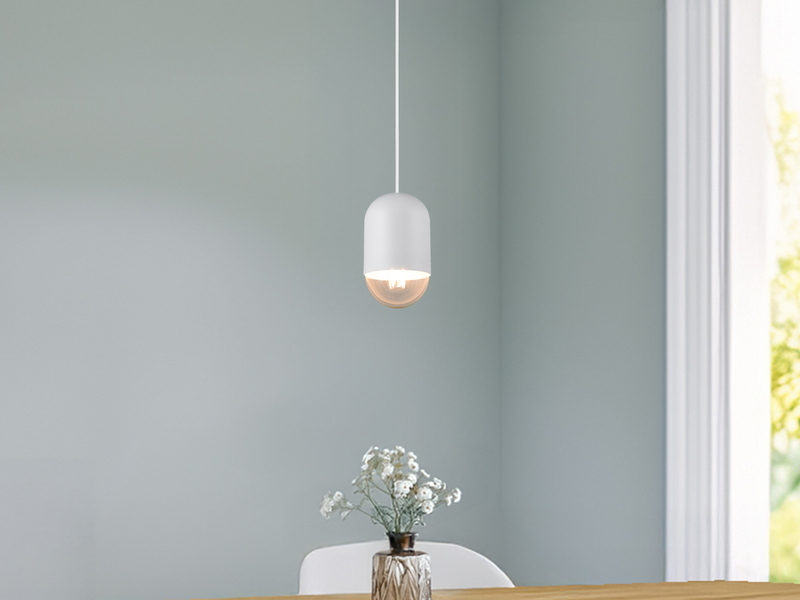 Kleine LED Pendelleuchte einflammig aus Metall in Weiß, Ø 10cm