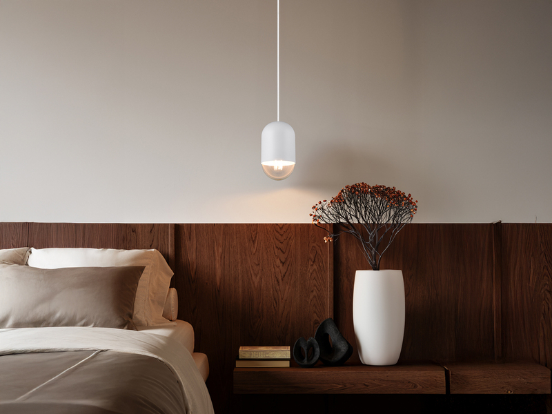 Kleine LED Pendelleuchte einflammig aus Metall in Weiß, Ø 10cm