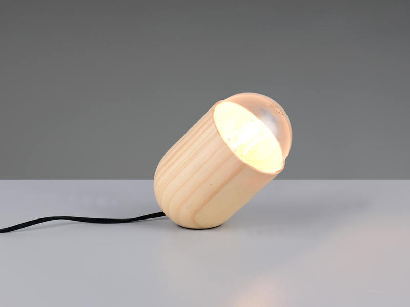 Kleine LED Tischleuchte oval aus hellem Naturholz, Höhe 13,5cm